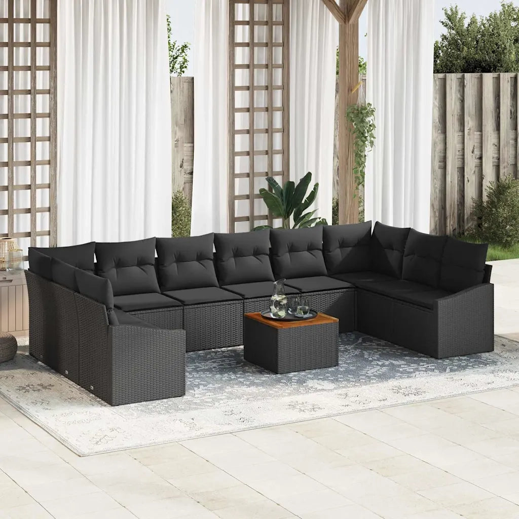 Set Divano da Giardino con cuscino 11 pcs Nero polyrattan 3347884