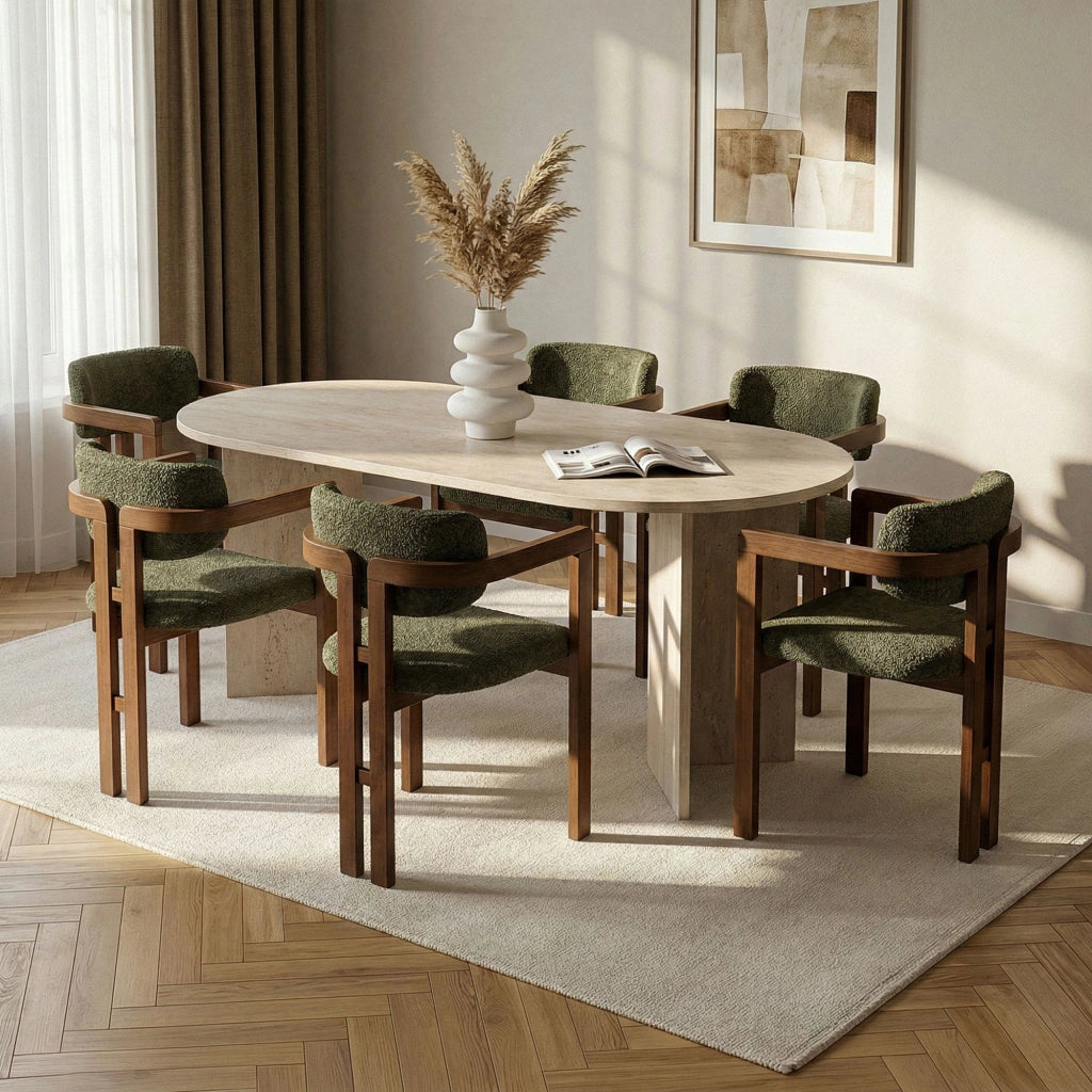 Nohanoso, set Tavolo e Sedie 6 Posti, Beige Marmo