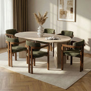 Nohanoso, set Tavolo e Sedie 6 Posti, Beige Marmo