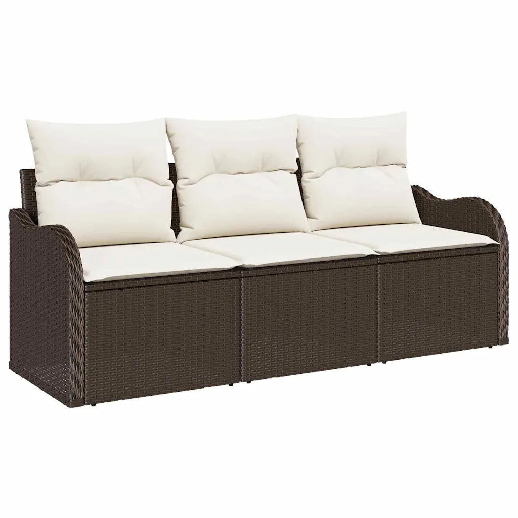 Set Divano da Giardino con cuscino 3 pcs Marrone Poly Rattan