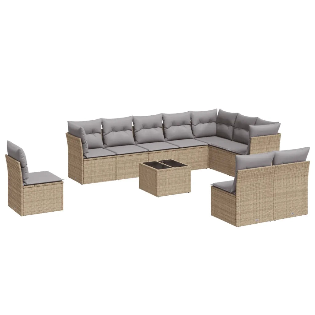 Set Divani da Giardino 11 pz con Cuscini Beige in Polyrattan 3217809