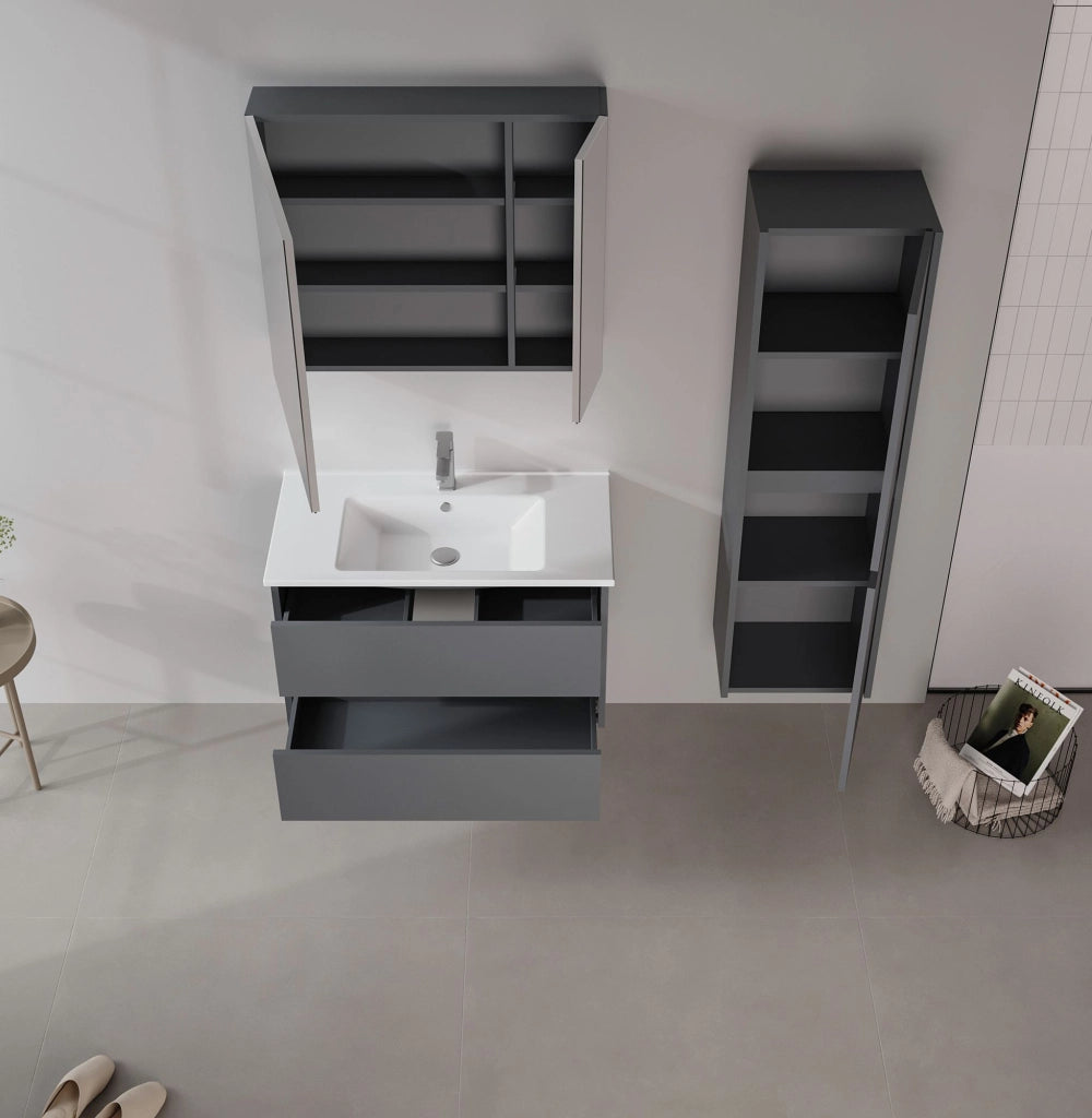 Mobile da bagno con specchio "Side 80" - 79 x 16 x 66 cm - Antracite opaco