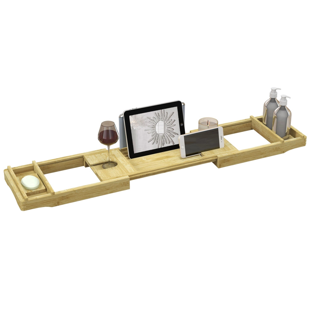 Ripiano estensibile per vasca da bagno in bamb¨´ con porta bicchieri e porta sapone ¨C Minimal ¨C 75-109x23x4.5cm