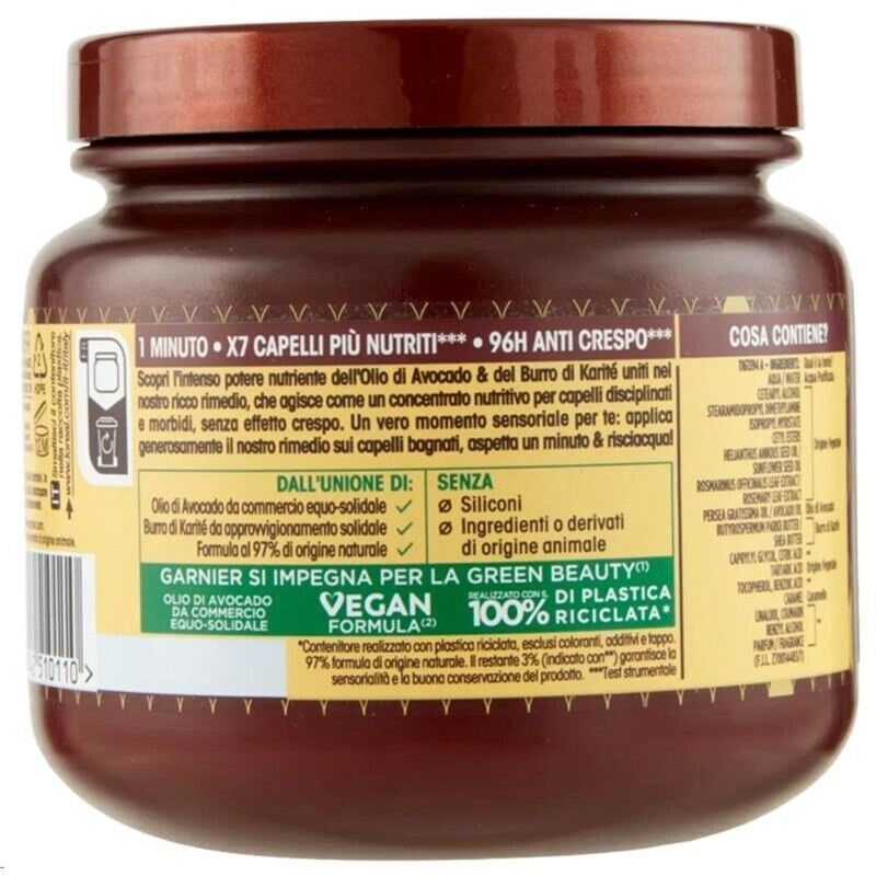 GARNIER ULTRA DOLCE MASCHERA NUTRIENTE PER CAPELLI SECCHI E CRESPI IN 1 MINUTO AVOCADO E BURRO DI KARITÉ 340 ML