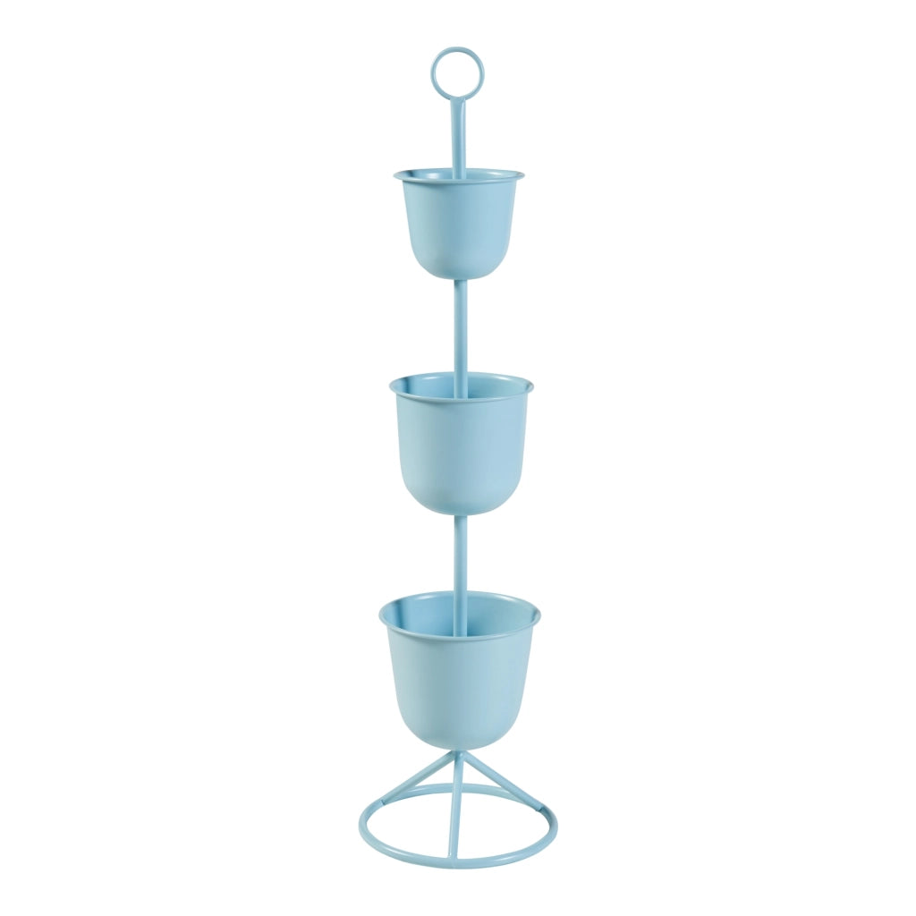 Stand Portapiante Alphen con 3 Vasi - Azzurro [en.casa]