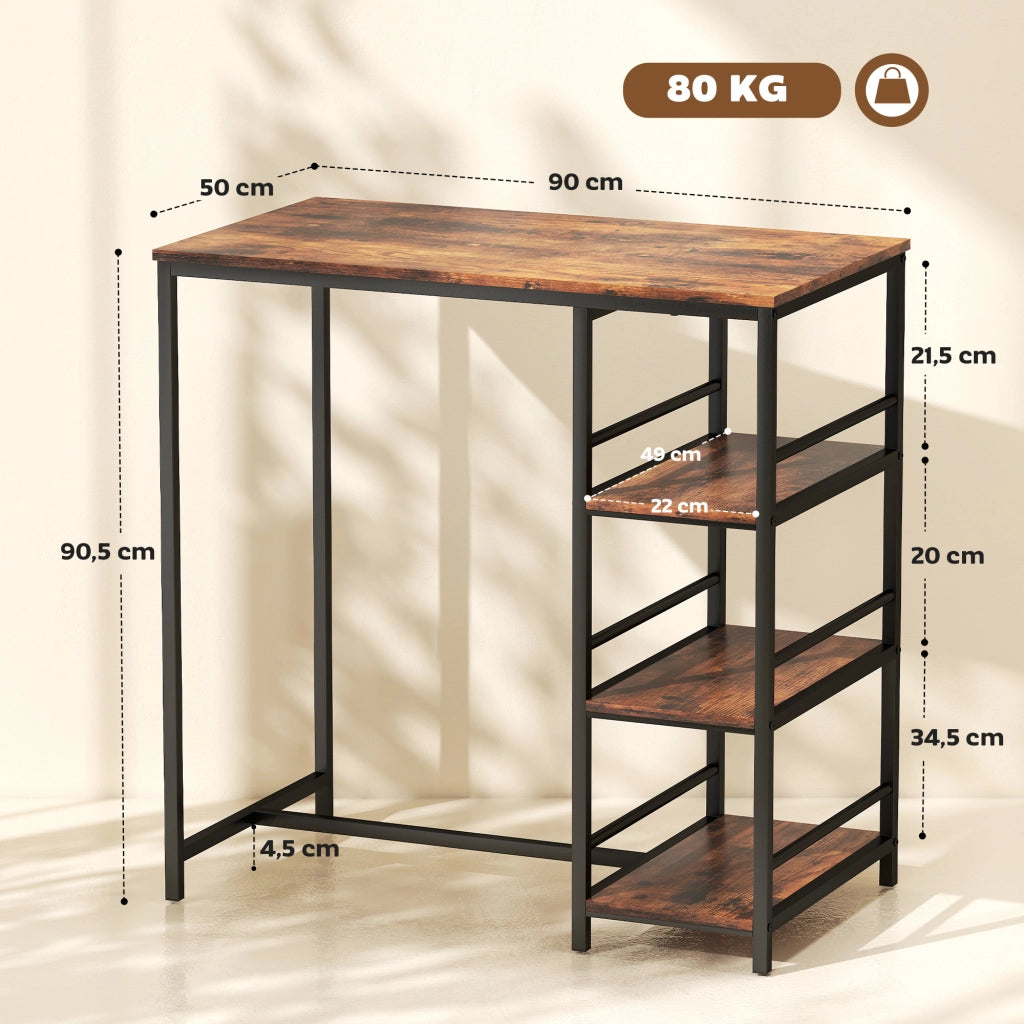 Tavolo da bar con 3 ripiani e telaio in acciaio ¨C Minimal ¨C 90x50x90,5 cm marrone rustico e nero