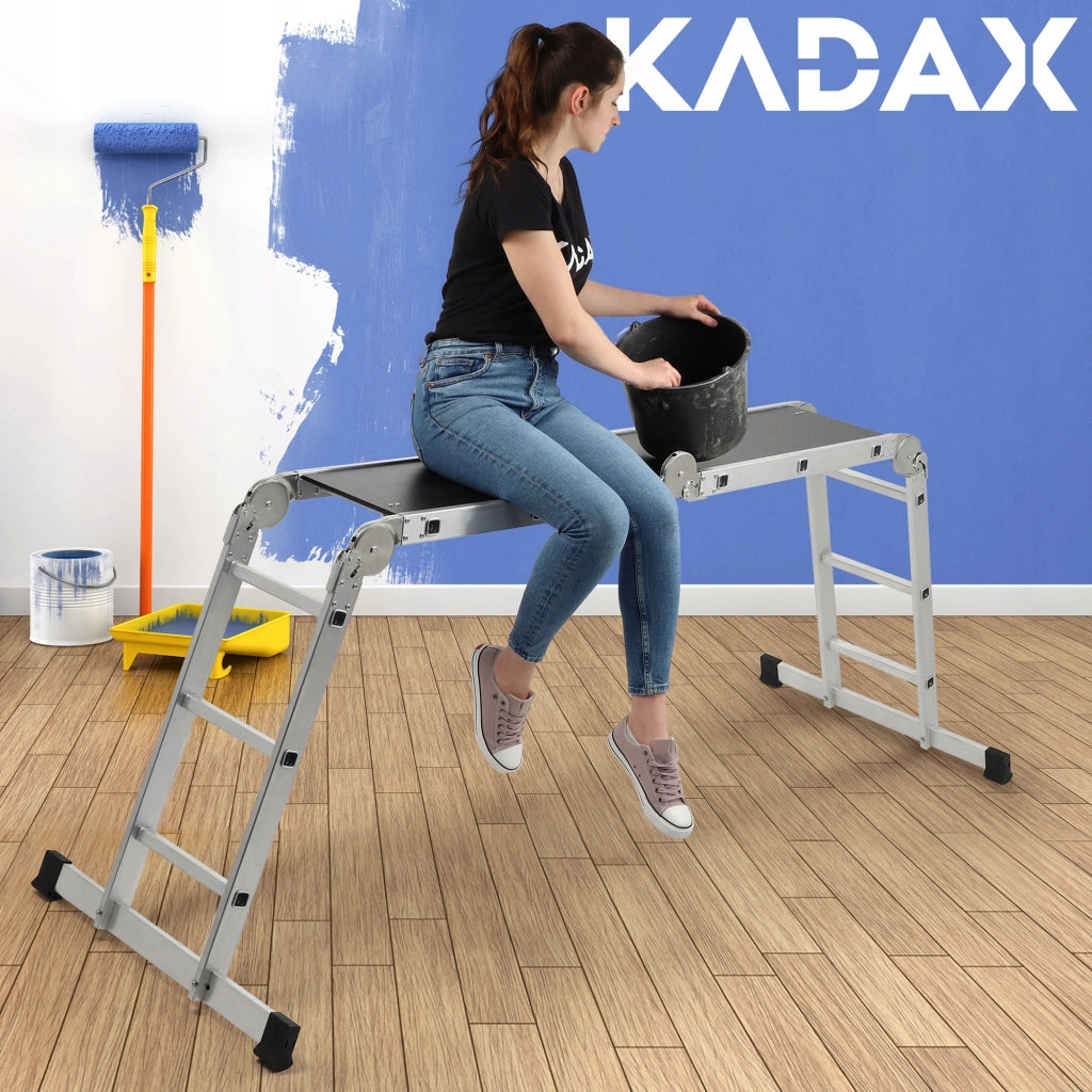 Scala domestica pieghevole multifunzionale in alluminio KADAX 4x3, portata 150 kg.