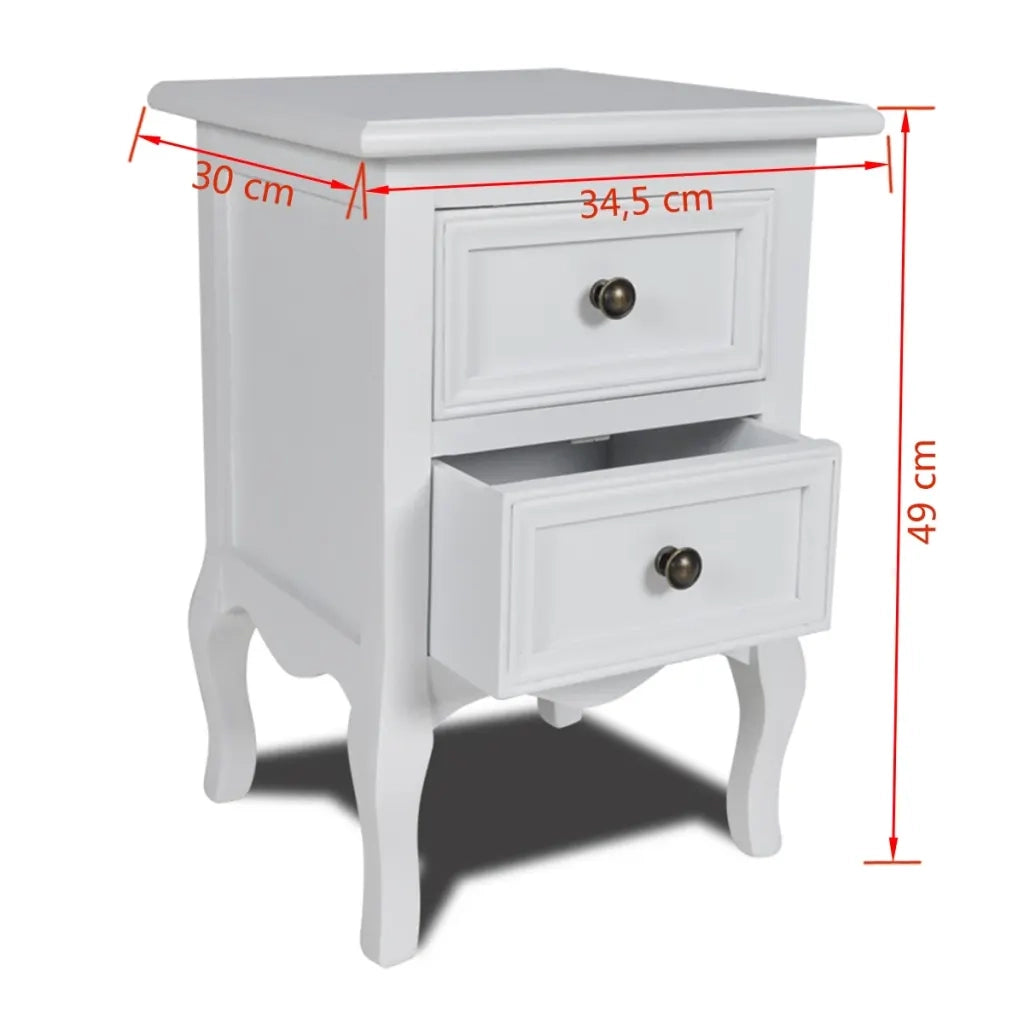 Comodini 2 pz con 2 Cassetti-Set di 2 Tavolino da notte in MDF Bianchi