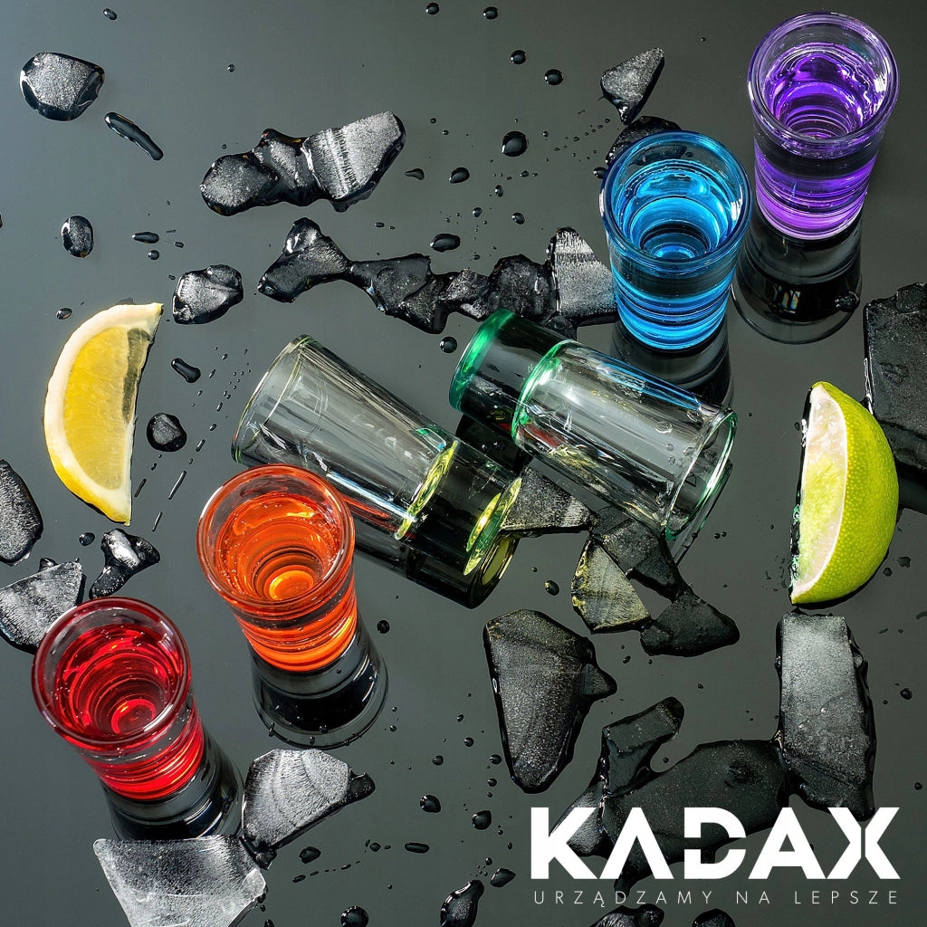 Set di 6 bicchierini da shot di vodka KADAX, colorati, da 28 ml.
