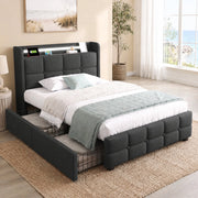 LETTO Singolo 90x200 cm Grigio con USB, LED e 2 cassetti