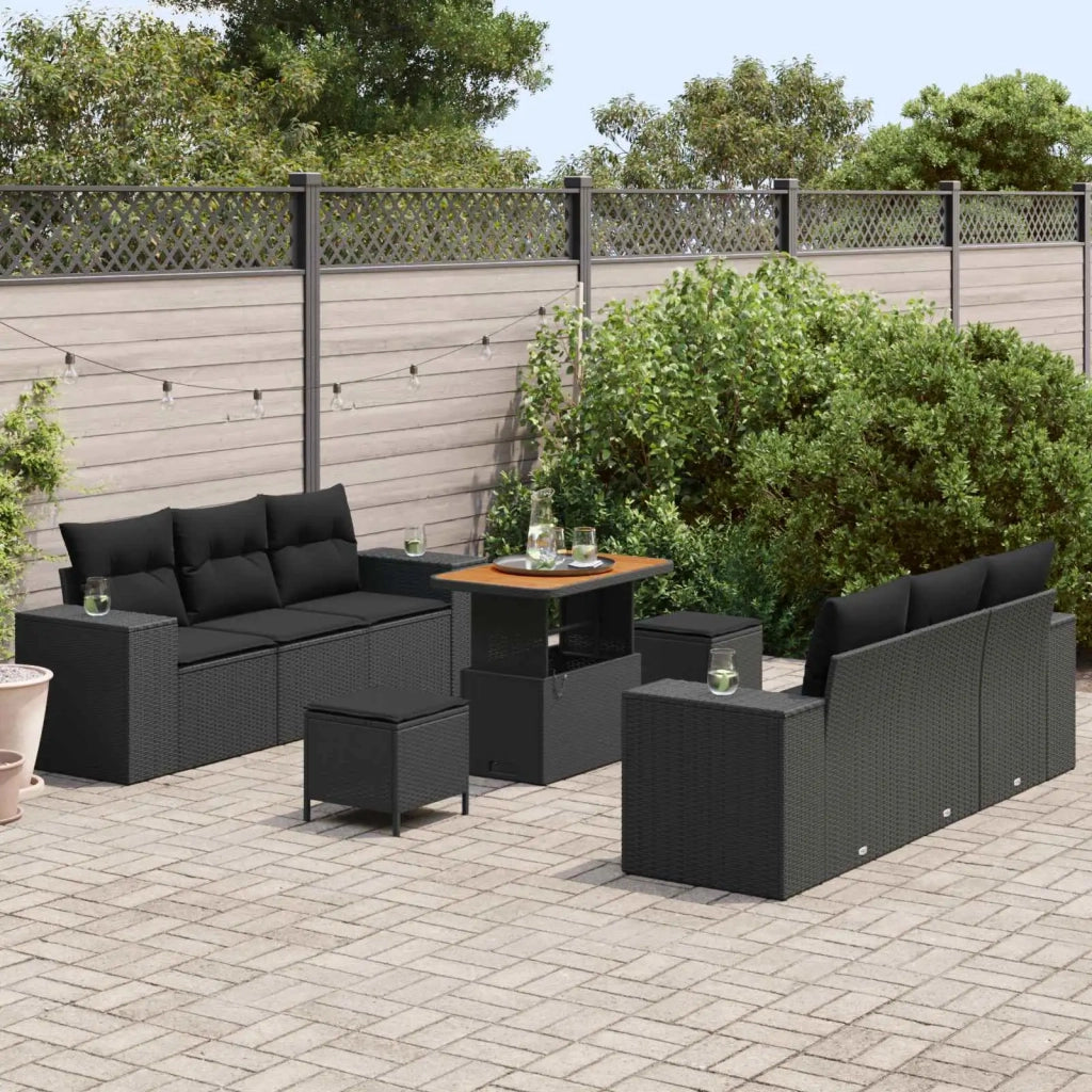 Set Divano da Giardino con cuscino 9 pcs Nero Poly Rattan 3361959