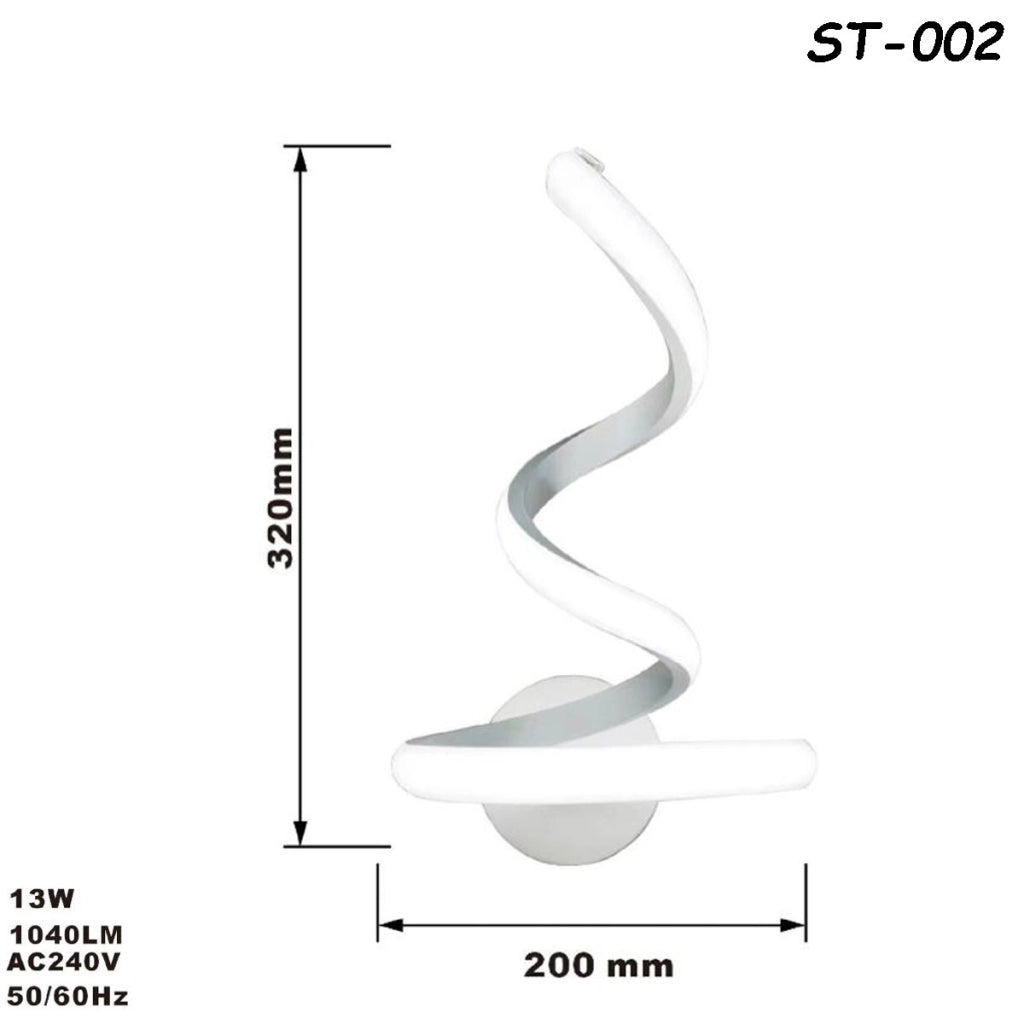 APPLIQUE LAMPADA INTERNO MODERNA PARETE MURO SPIRALE 13W LUCE CALDA ST-002