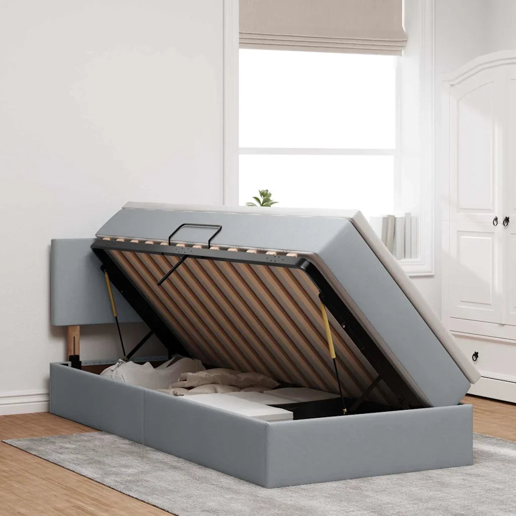 Letto con contenitore e LED Grigio chiaro 90 x 200 cm Tessuto