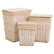 Set 3 cesti biancheria vimini bianco foderati