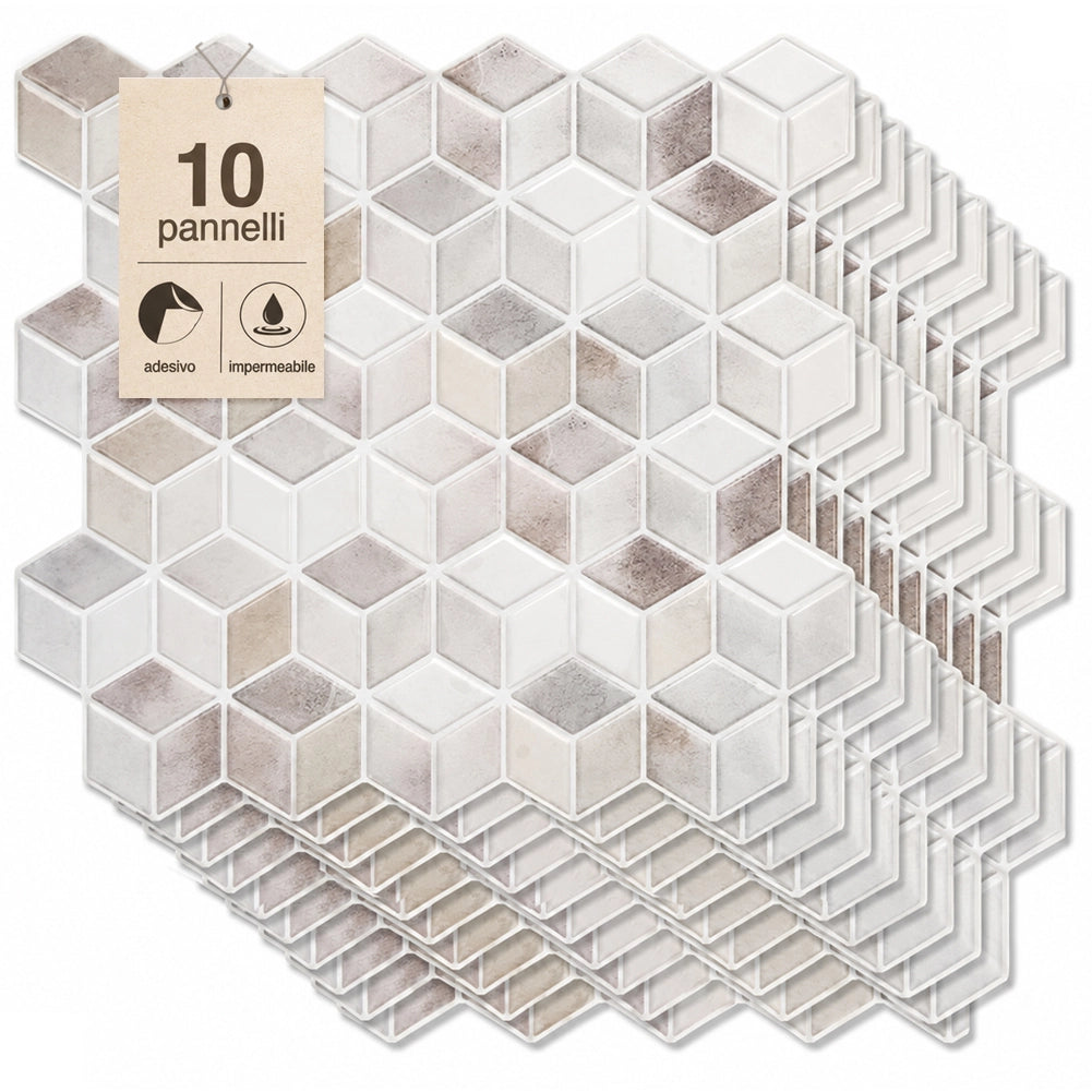 Set 10 Pannelli Adesivi Piastrelle per Muro Parete 30.5cm Decorazione Geometrica
