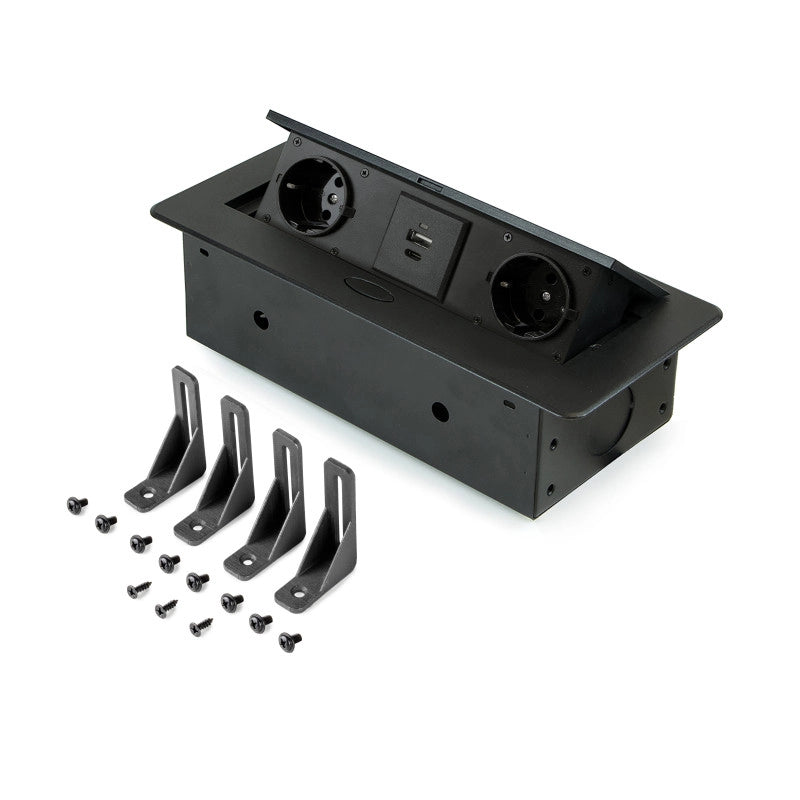 Multiconnettore da tavolo Atom 26 Lite, 225x111 mm, 2 prese Schuko, 1 USB Tipo A, 1 USB Tipo C, Zama-Acciaio-Plastica,..