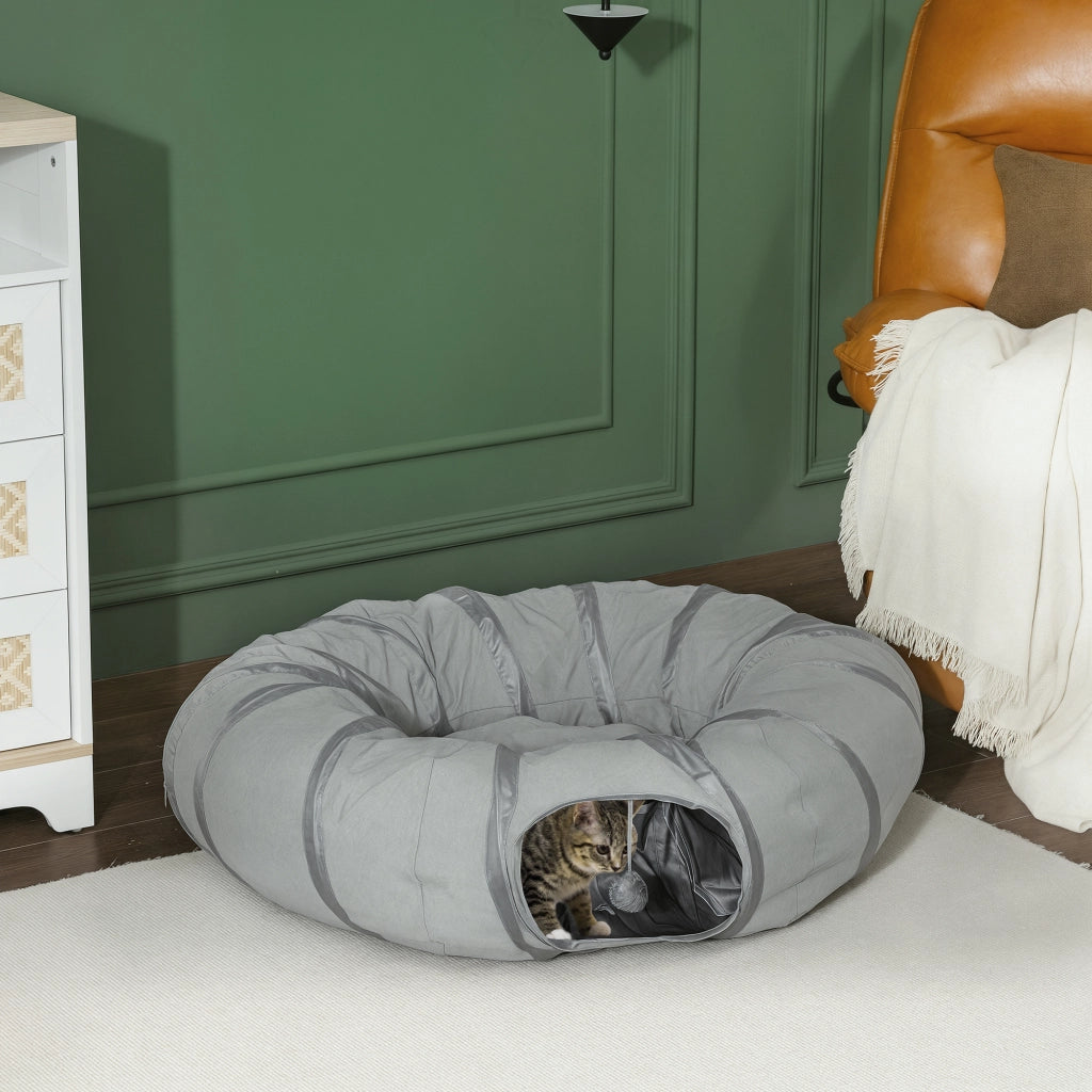 Tunnel per gatti con letto e cuscino ¨C Minimal ¨C grigio ?90x27cm