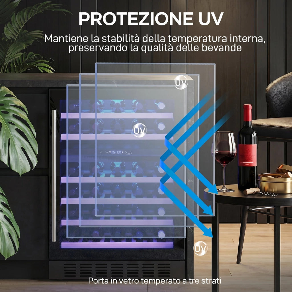 Cantinetta Vino Temperatura Controllata 5-18¡ãC 46 Bottiglie 131L ¨C Minimal ¨C Nero Vetro Temperato