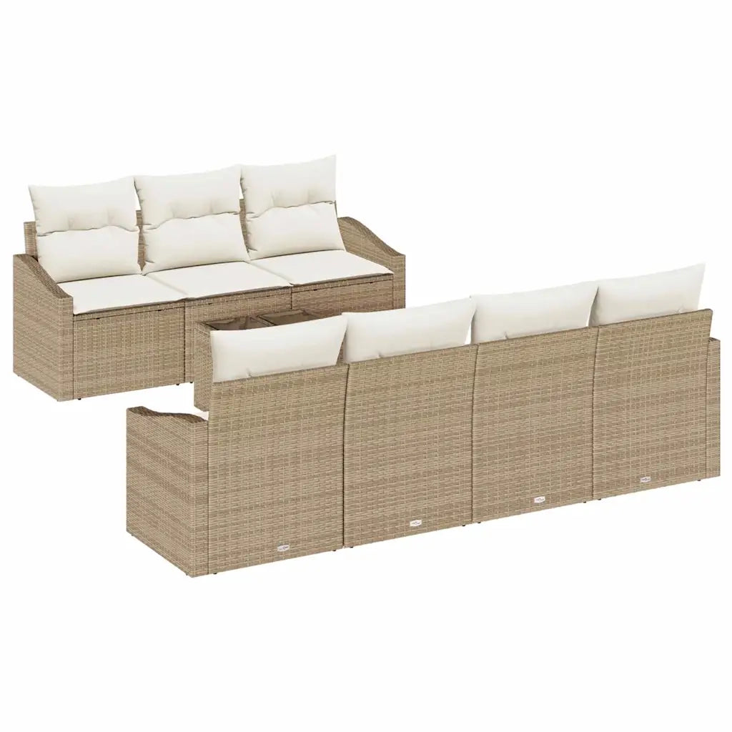 Set di divani con cuscino 8 pcs Beige e Crema polyrattan