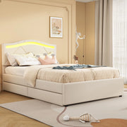 Letto Imbottito con LED e Cassetti ¨C Xylo ¨C Testiera Regolabile, Tessuto Beige, 90x200