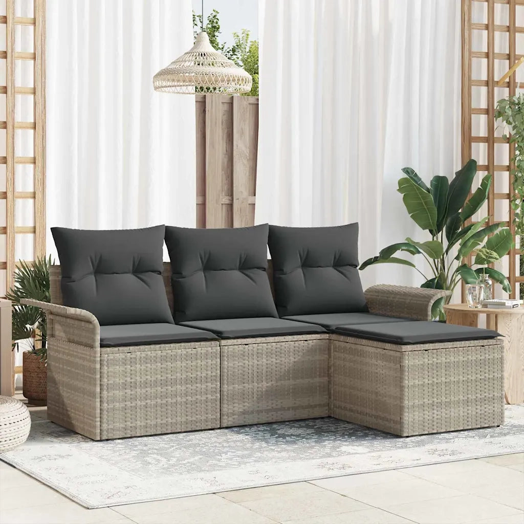 Set di divani con cuscino 4 pcs Grigio polyrattan
