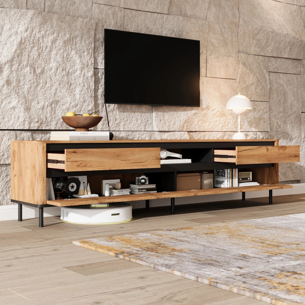 Cassettiera TV nero e naturale in MDF lunghezza 180 cm
