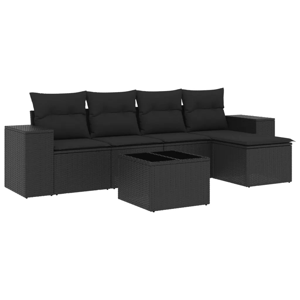 Set Divano da Giardino 6 pz con Cuscini Nero in Polyrattan