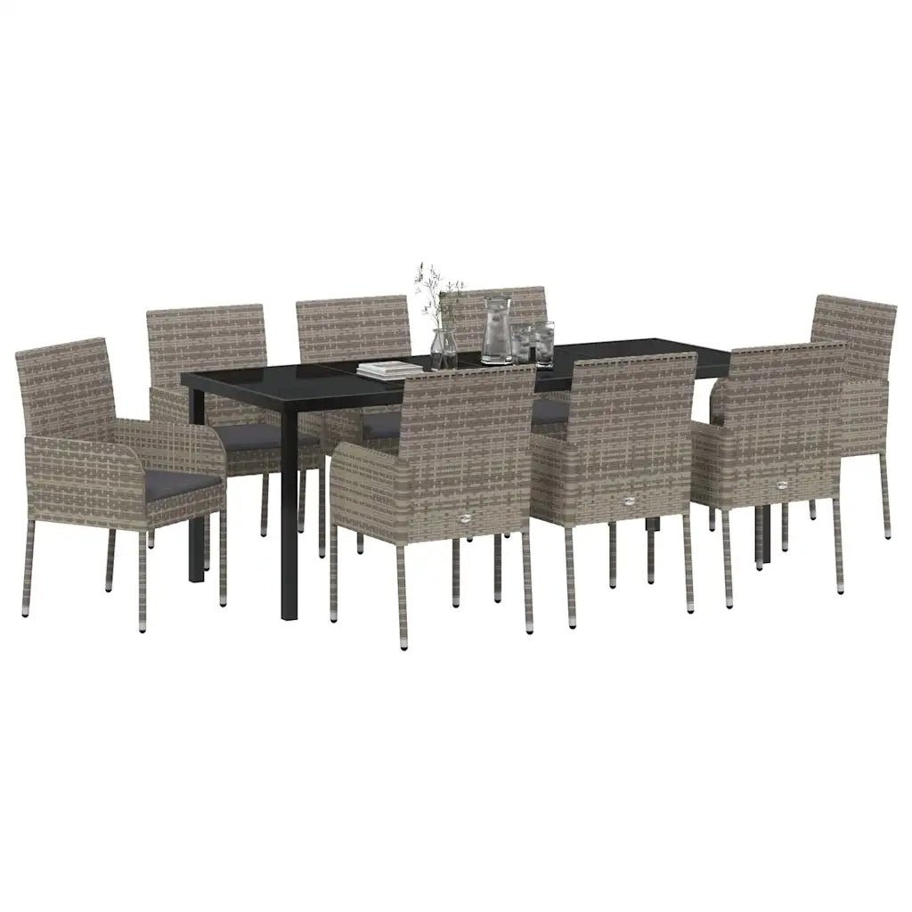 Set da Pranzo per Giardino con cuscino 9 pcs Grigio polyrattan 3380112