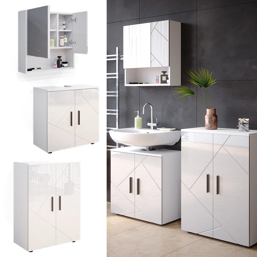 Vicco Set mobili bagno Bianco lucido 3 pezzi, con base 60 cm