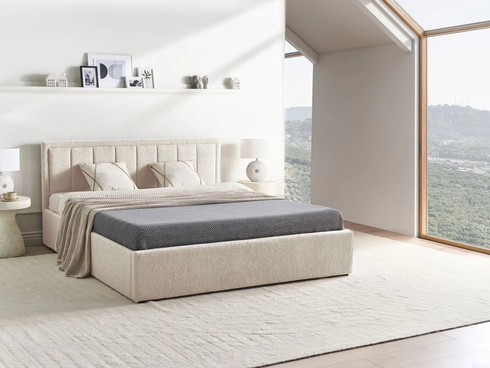 Letto Ottomano Tortora Beige 160x200 cm Struttura imbottita con Testiera
