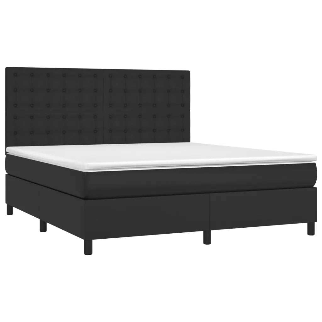 Giroletto a Molle con Materasso e LED Nero 160x200cm Similpelle