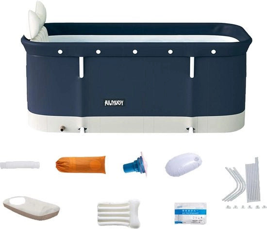 Bad kuip portatile per adulti - con cuscino e schienale - adatto per bagno con acqua calda e bagno con ghiaccio - colore blu scuro