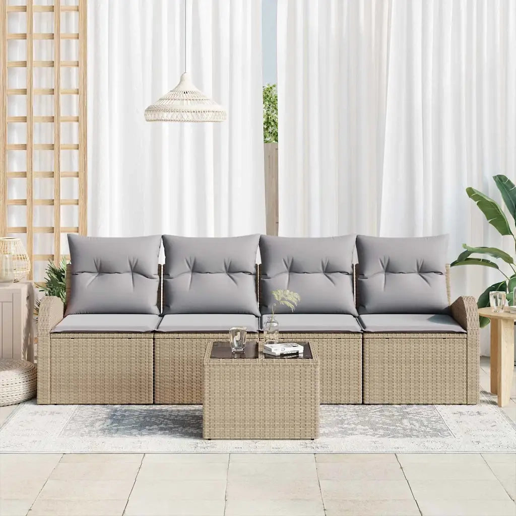 Set Divano da Giardino con cuscino 5 pcs Beige e grigio