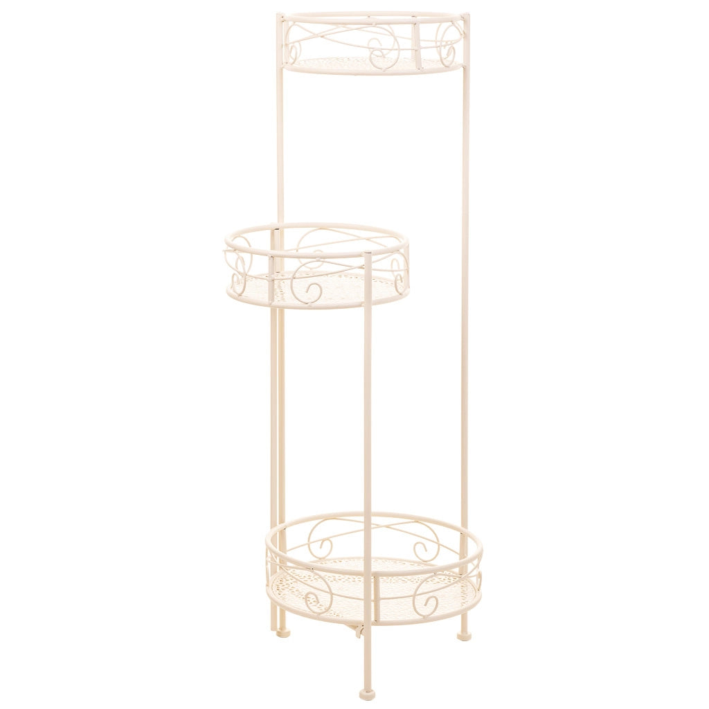 Supporto per 3 vasi in ferro battuto bianco 30x25x90