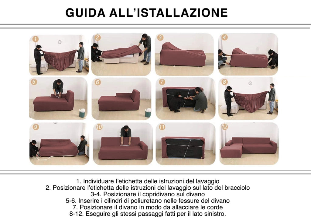 Copridivano Antimacchia Elasticizzato Penisola Componibile Tinta Unita Modello Perfetto - 1+3 - Grigio Scuro