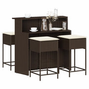 Set Bar da Giardino 5 pz con Cuscini in Polyrattan Marrone 3261485