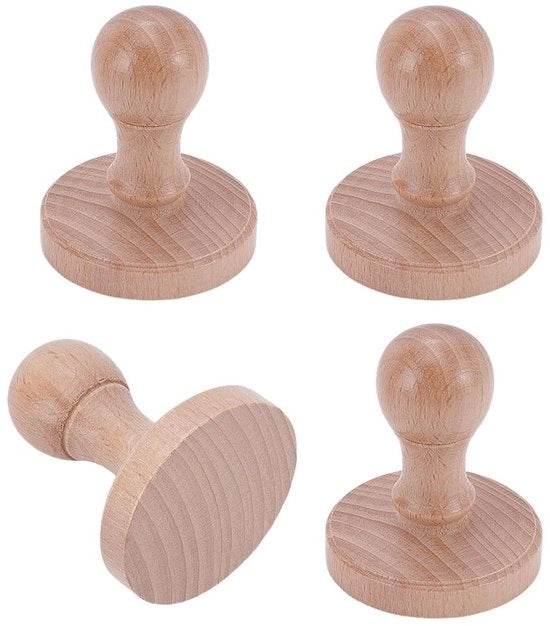Stampo in Legno a Mano 4 Pezzi - Manico Rotondo - Legno di Betulla - 60 mm di Lunghezza - 50 mm di Diametro - per Scrapbooking/Attività Ricreative - Otre per Stampi