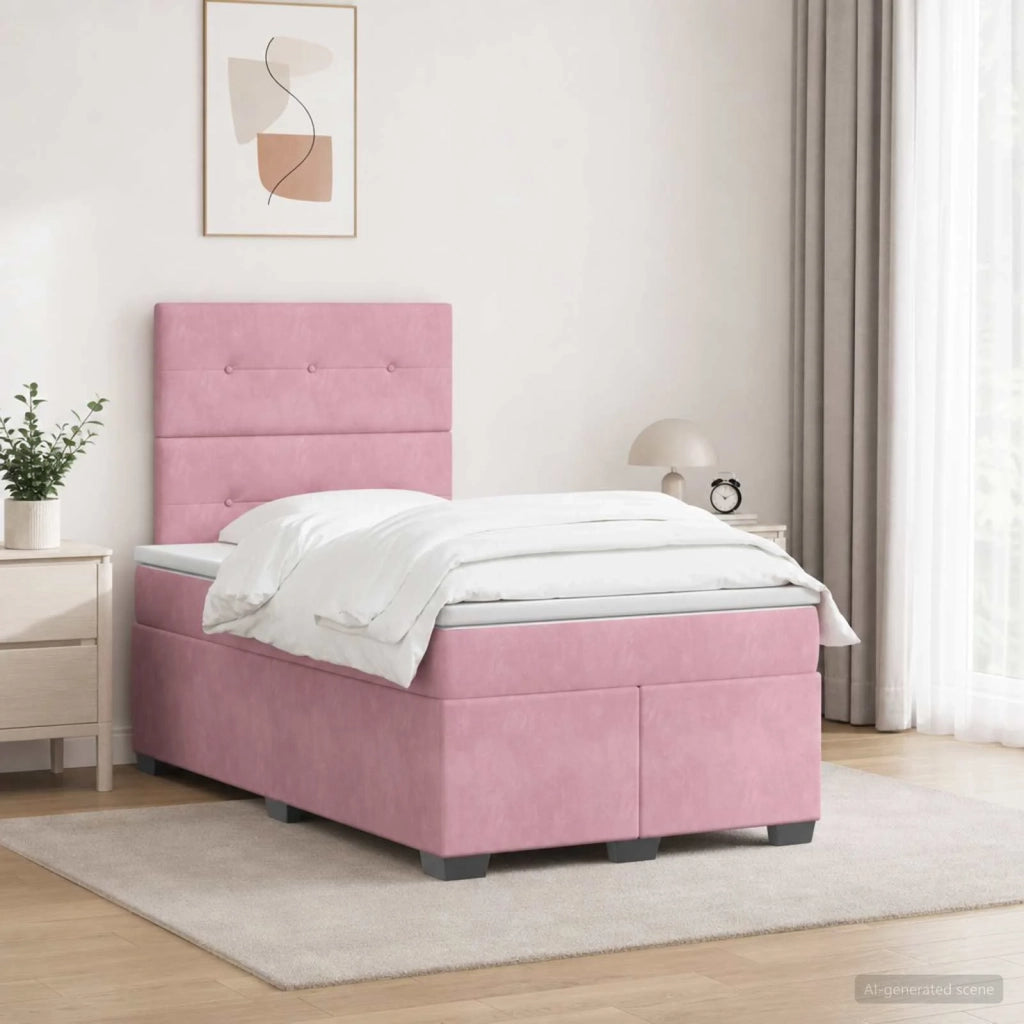 Letto box spring con materasso Rosa 120 x 200 cm Velluto 3455089