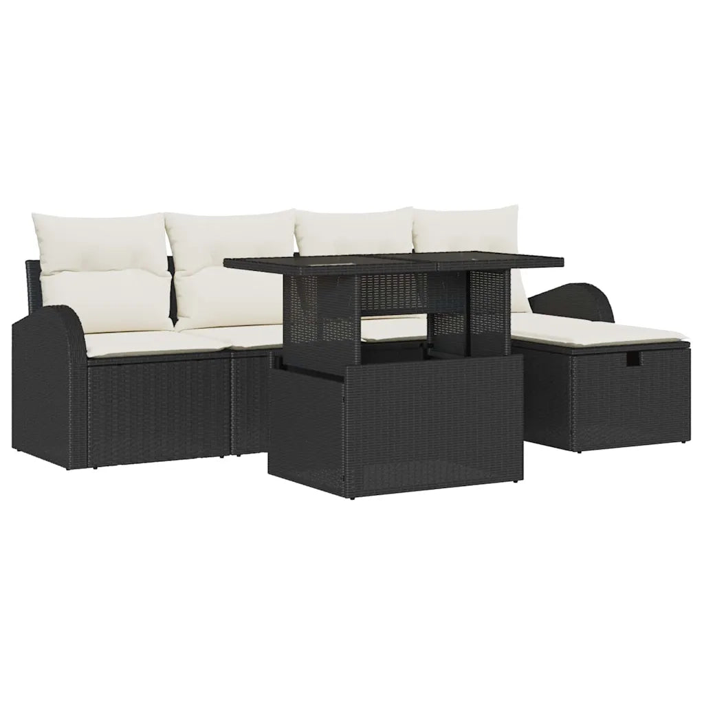 Set Divano da Giardino con cuscino 6 pcs Nero Poly Rattan 3361076