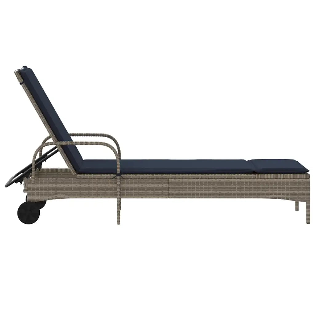 Lettino prendisole con ruote e Cuscino in Polyrattan Grigio 368315