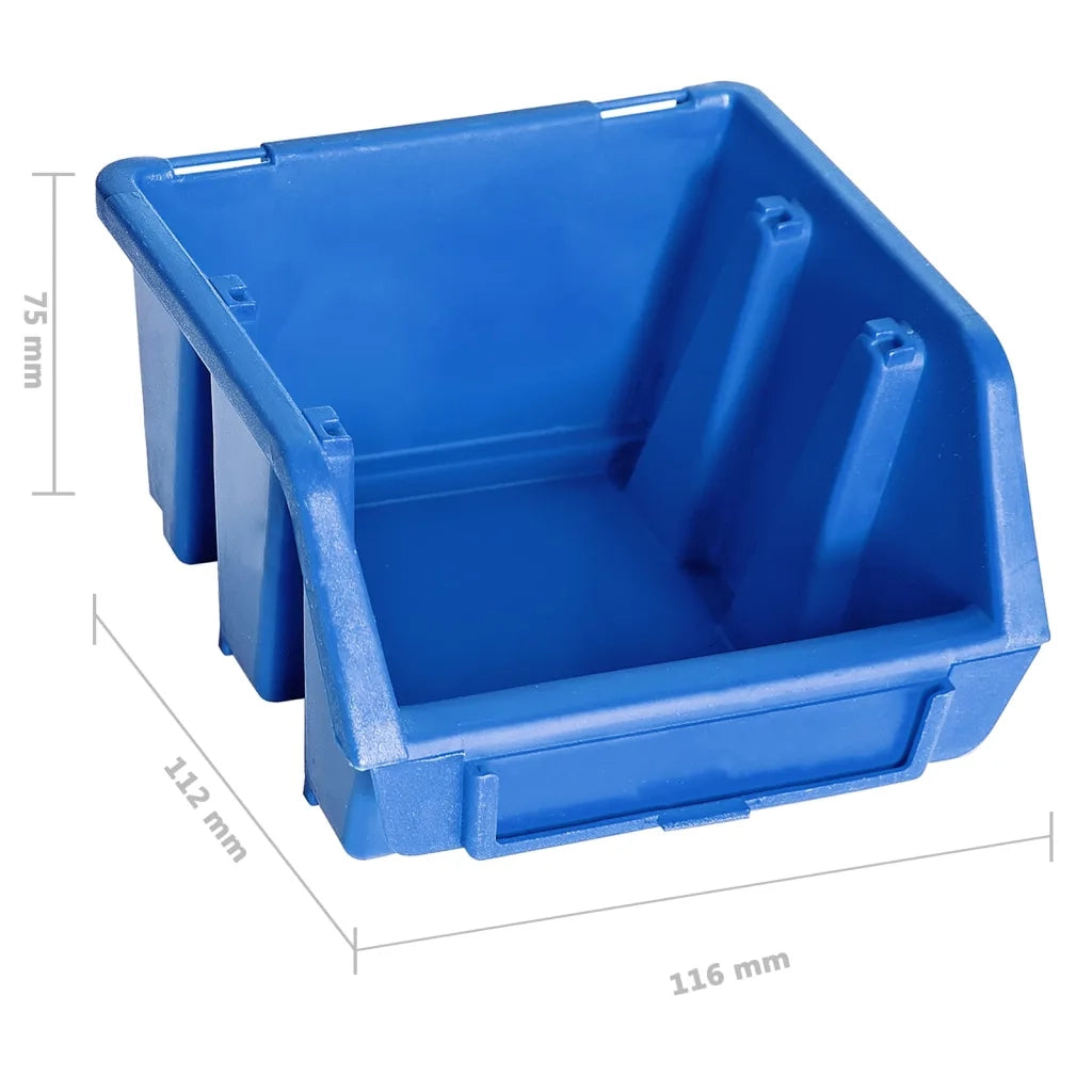Kit Contenitori 128 pz con Pannelli a Parete Blu e Nero 150808
