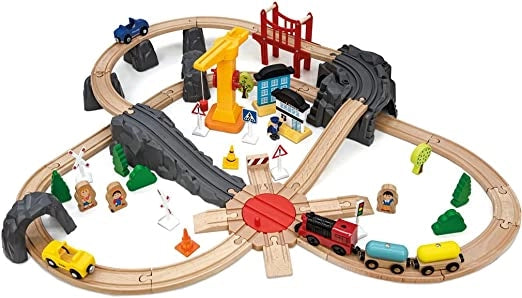 Pista Trenino Legno Bambini Pista Legno Bambini Giocattolo Trenino Macchinine Treno di Giochi da 2 Anni Regalo Con Pezz
