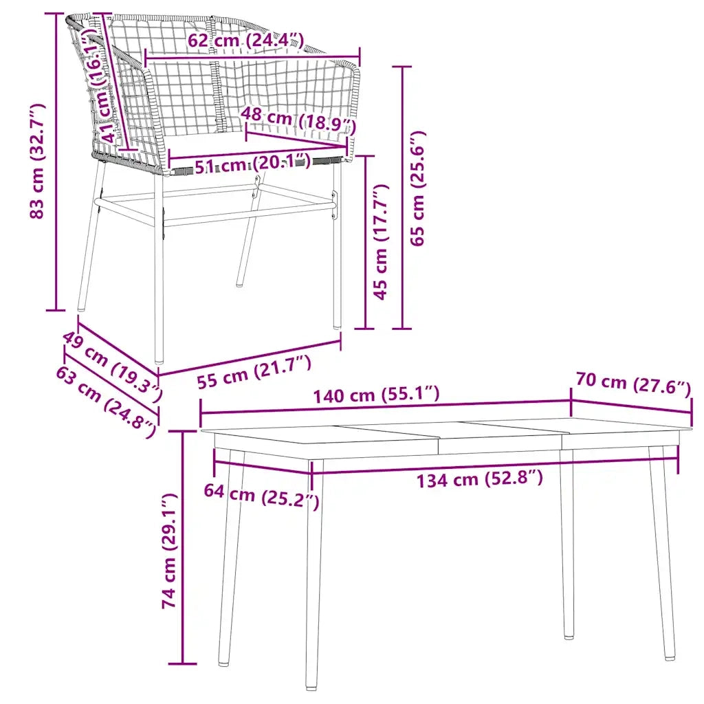 Set da Pranzo da Giardino con Cuscini 5 pz Polyrattan Vetro 3334501