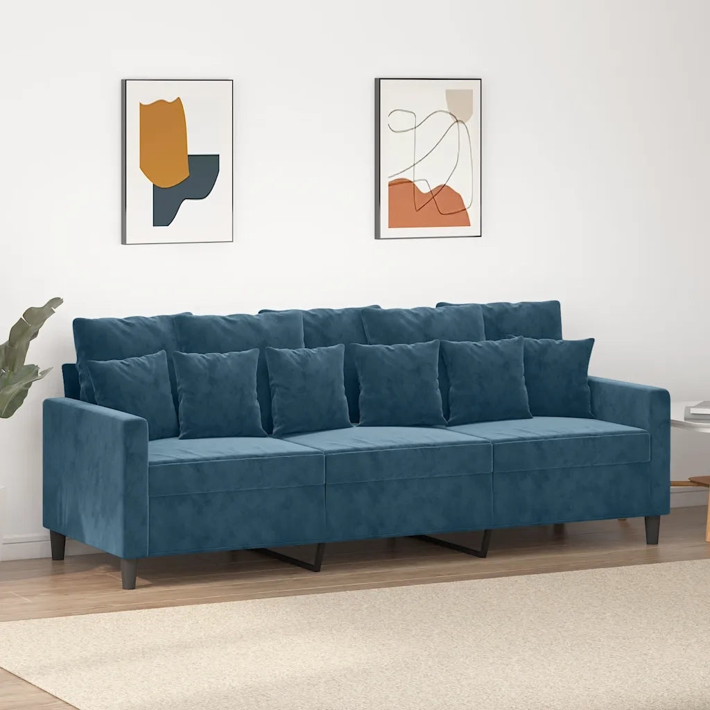 Divano a 3 Posti-Sofa 3 Posti Blu 180 cm in Velluto 192394