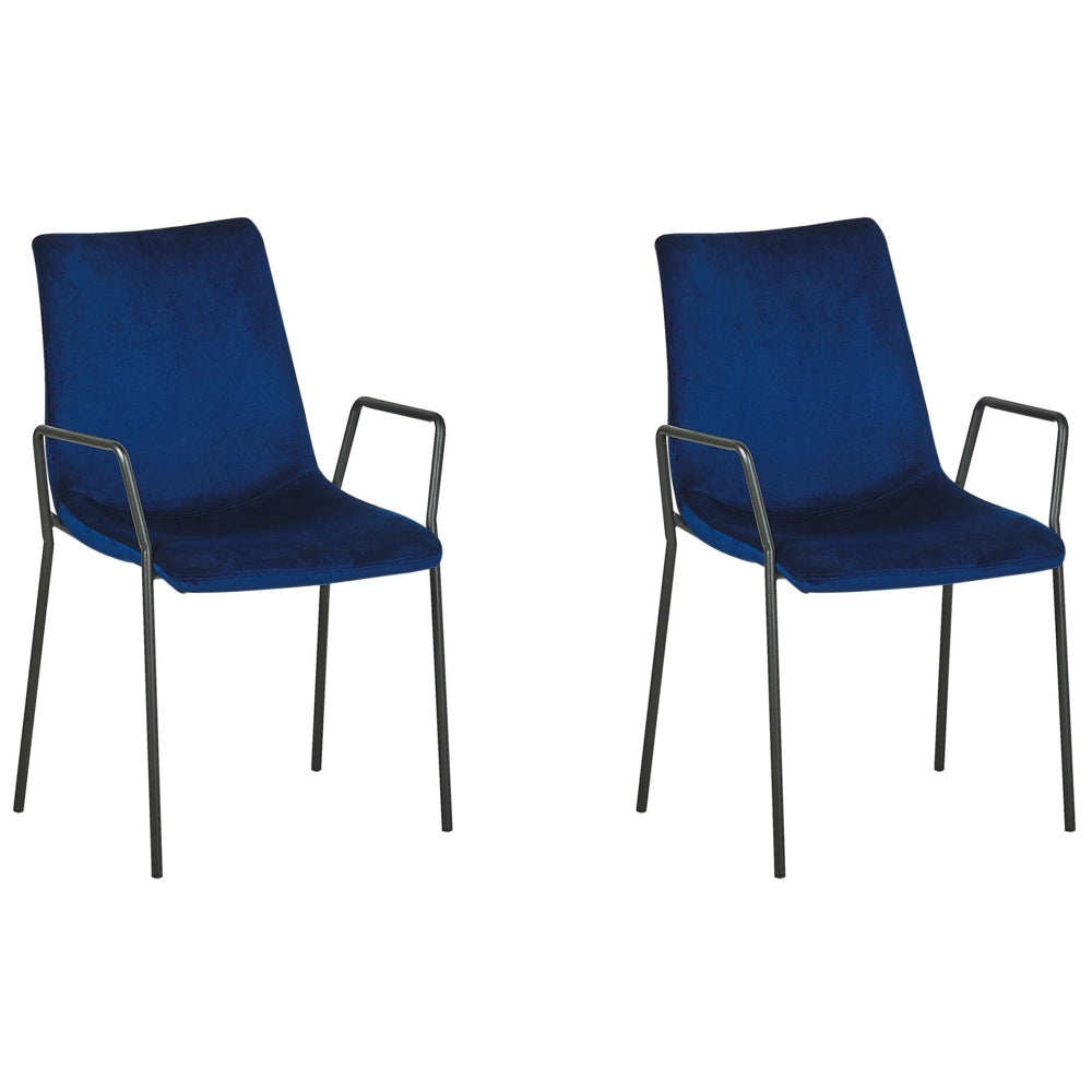 Set di 2 sedie da pranzo in velluto blu scuro con braccioli impilabili sala da pranzo ufficio sala conferenze
