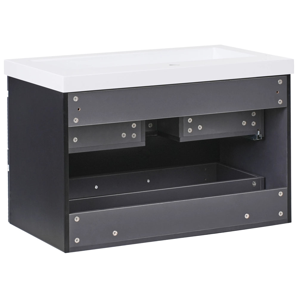 Mobile da bagno sospeso con lavabo in legno MDF e contenitore 80 cm Nero design moderno