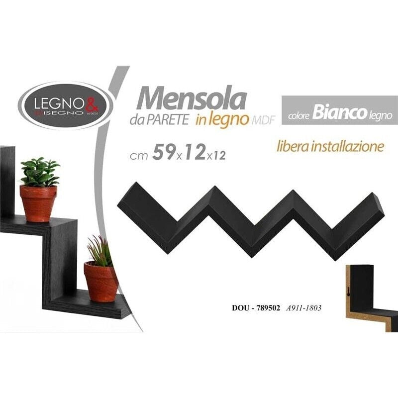 MENSOLA ZIG ZAG DIMENSIONI 59X12X12 CM IN COLORE NERO