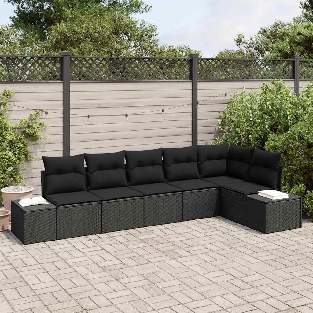 Set Divano da Giardino con archiviazione 6 pcs Nero polyrattan 3355752