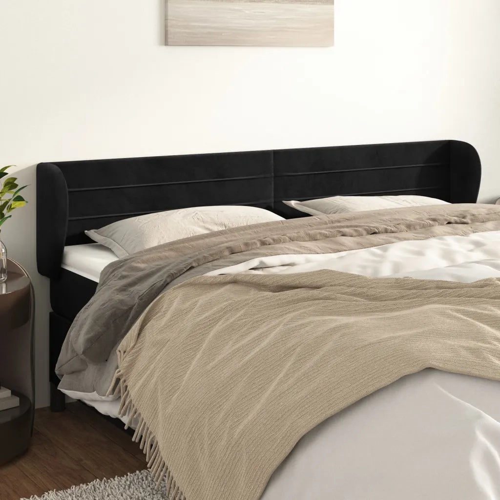 Testiera ad Orecchio-Testata con Orecchie Nera 183x23x78/88 cm in Velluto 167863