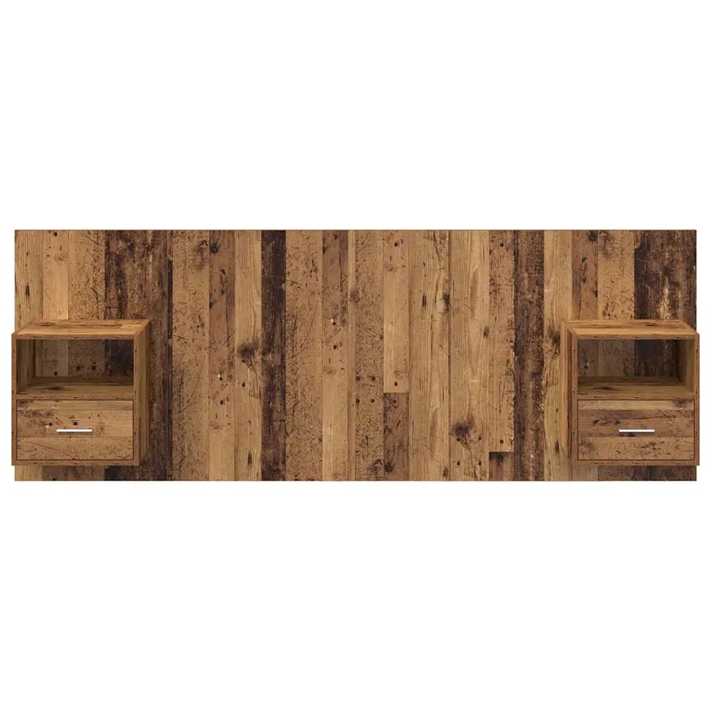 Testiera | Testata con Comodino 3 pcs Legno vecchio Legno multistrato
